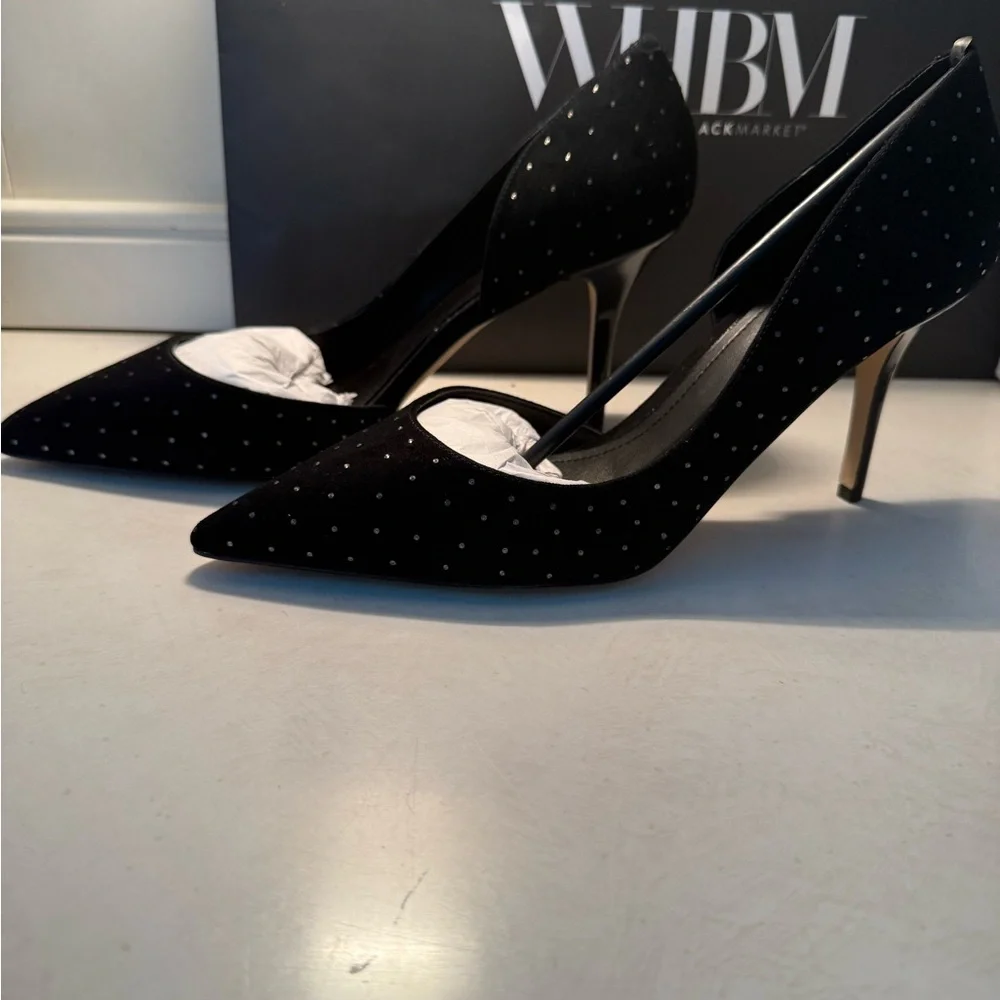 White House Black Market Black Glitter Heels - Picture 6 of 9